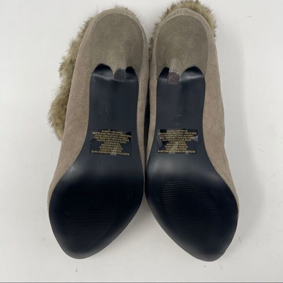 Vintage AVON Pull On Booties Taupe Suede Faux-Fur Heeled Women’s Size 10 - Picture 8 of 9